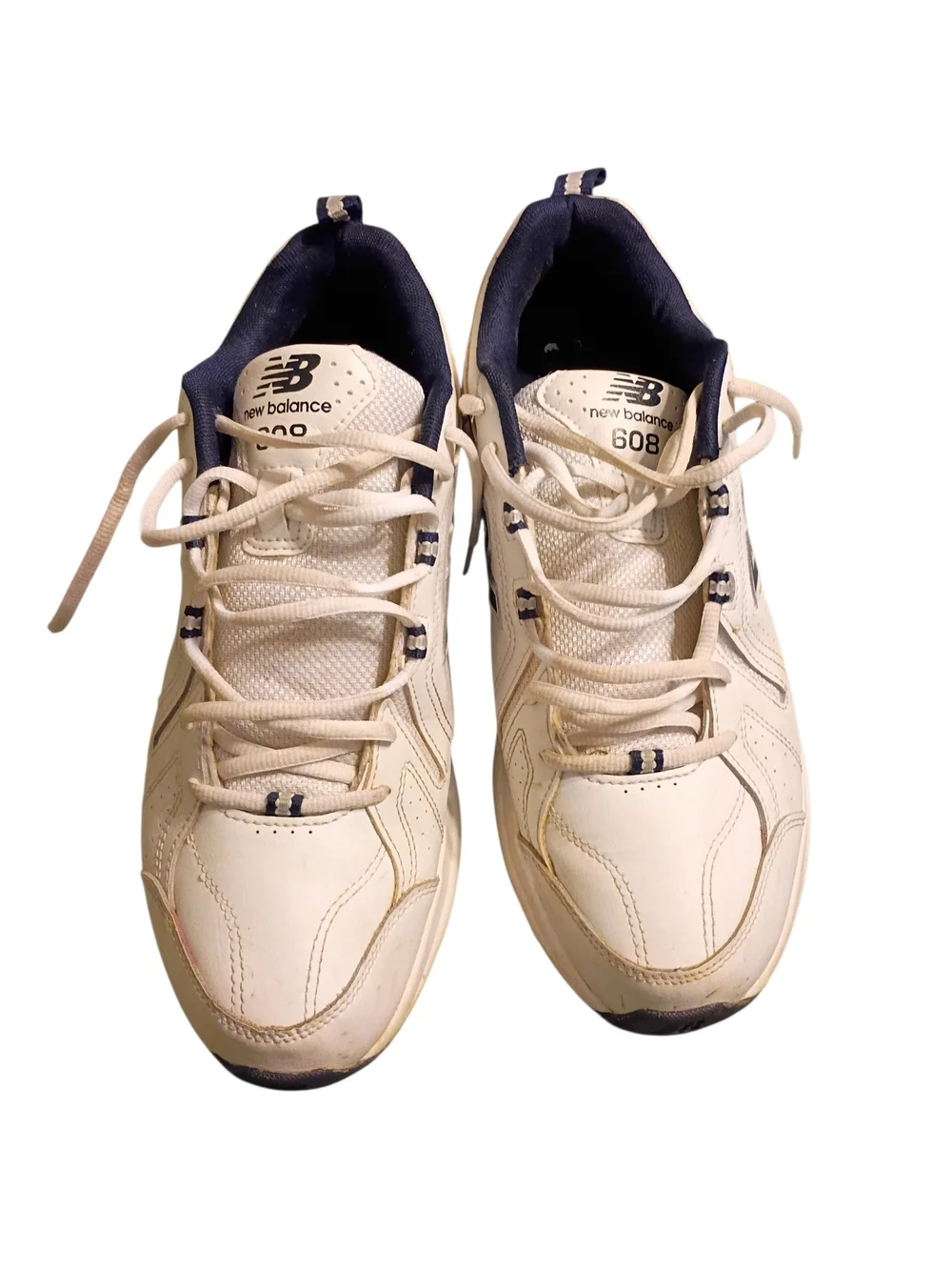New Balance 608 Men's White and Navy Leather Athletic Sneakers